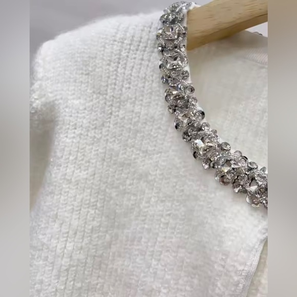 Self Portrait Embellished Soft Knit Cardigan in Cream - Picture 5 of 7